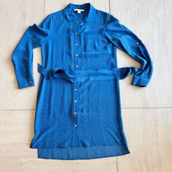 Diane Von Fürstenberg DVF Silk Knee Length Belted Shirt Dress Size 8 - Picture 4 of 11